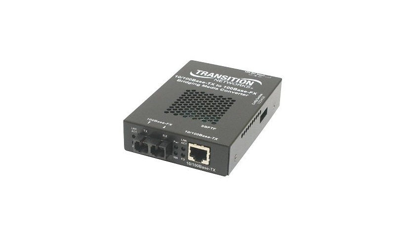 Lantronix SBFTF Series Fast Ethernet Media Converter, RJ-45 to SC Multimode 1300nm, 2km, TAA Compliant, Black, SBFTF1013-105-NA