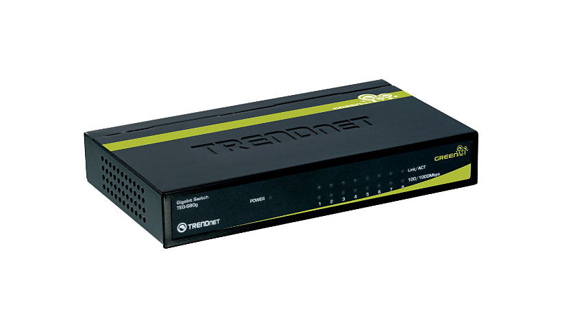 TRENDnet TEG-S80G 8-Port Gigabit Mini Switch, GREENnet, Fanless Metal