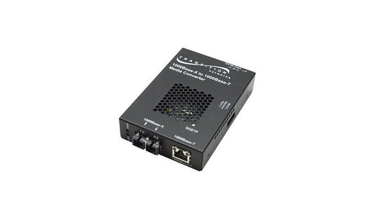 Lantronix SGETF Series Gigabit Media Converter, RJ-45 to SC Multimode 850nm, 550m, TAA Compliant, Black, SGETF1013-110-NA