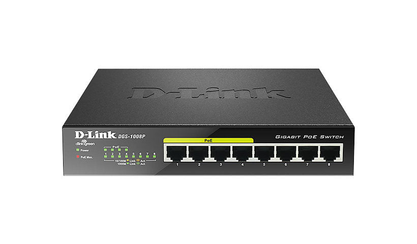 D-Link DGS-1008P 8-Port Gigabit Unmanaged Desktop Switch, 4 PoE Ports