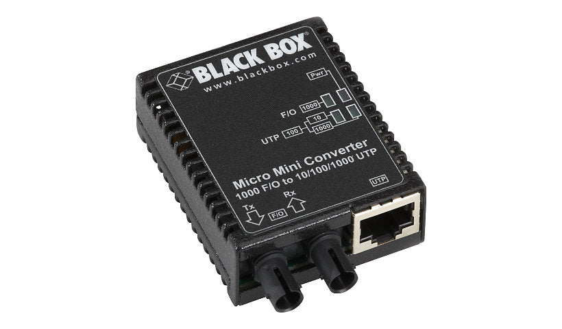 Black Box Micro Mini Gigabit Media Converter, RJ-45 to ST Multimode 850nm, USB Powered, TAA Compliant, LMC4001A