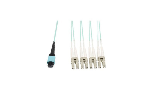 Tripp Lite (Eaton) N844-02M-8LC-P 2m (6.6ft) 40G MTP/MPO to 4x Duplex LC OM3 Fan-Out Fiber Cable, 40GBASE-SR4, Plenum, Aqua