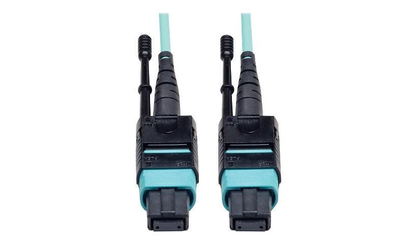 Tripp Lite (Eaton) N844-03M-12-P 3m (9.8ft) 12 Fiber MTP/MPO to MTP/MPO OM3 Multimode Plenum Fiber Cable, 40GBASE-SR4, Push/Pull Tabs, Aqua