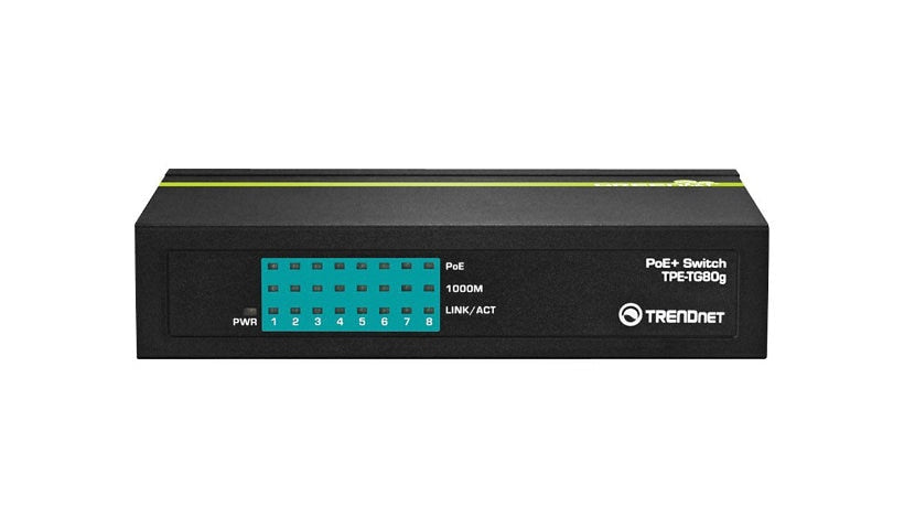 TRENDnet TPE-TG80G Unmanaged Switch, 8 x Gigabit PoE+, 123W Budget, Metal