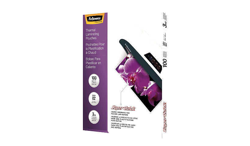 Fellowes SuperQuick 3 mil Glossy Laminating Pouches, Letter, 100-Pack, 5245801