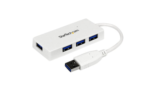 StarTech.com 4-Port USB 3.0 Mini Hub, 5Gbps, Built-In Cable, White, TAA
