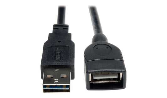 Tripp Lite Reversible USB-A 2.0 Extension Cable, Male/Female, Black, 10 ft