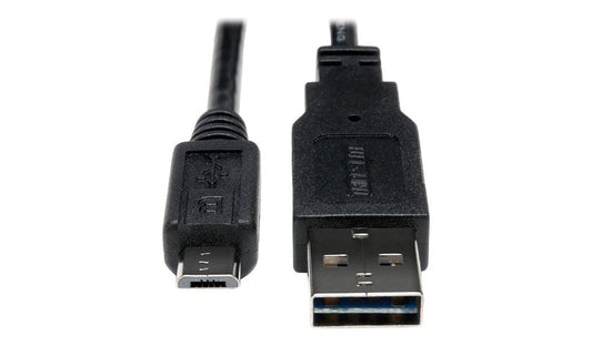 Tripp Lite Reversible USB-A to Micro-B Cable, USB 2.0, Male/Male, Black, 6 ft