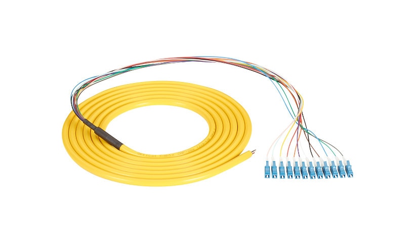 Black Box FOPT50S1-LC-12YL-3 3m (9.8ft) 12 Fiber LC Single Mode OS1 Fiber Pigtail, Yellow