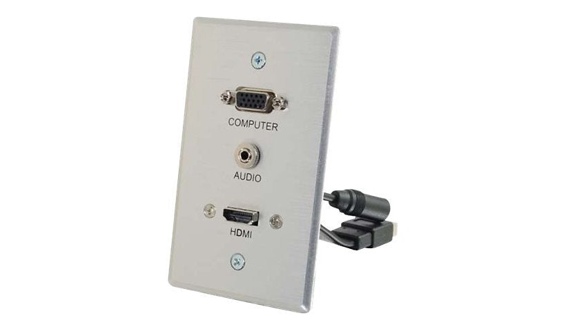 C2G 60144 HDMI VGA and 3.5mm Pass Through Wall Plate Single Gang Aluminum 3 Year