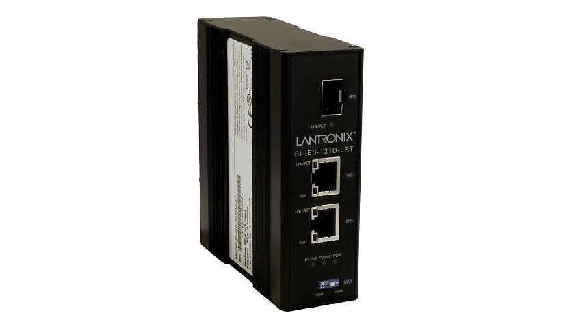 Lantronix SI-IES-121D-LRT Hardened PoE+ Media Converter, 2 x RJ-45 + SFP