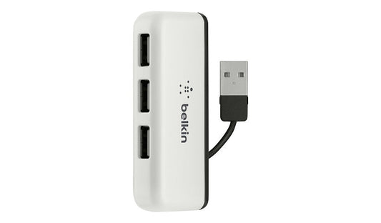 Belkin 4-Port USB 2.0 Ultra-Slim Hub, Tethered USB-A Cable, White