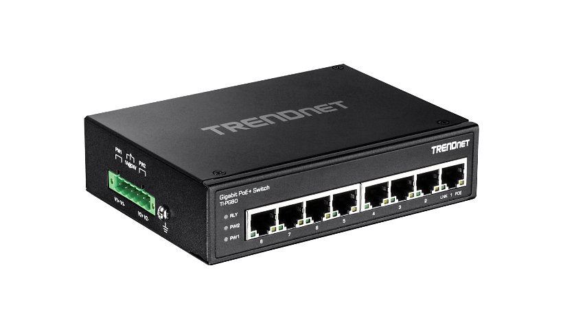 TRENDnet TI-PG80 8-Port Industrial Gigabit PoE+ Switch, 200W, IP50