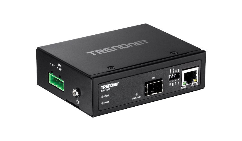 TRENDnet TI-F11SFP Industrial 100/1000Base-T to SFP Media Converter, IP50, -40 to 75°C, NDAA/TAA Compliant