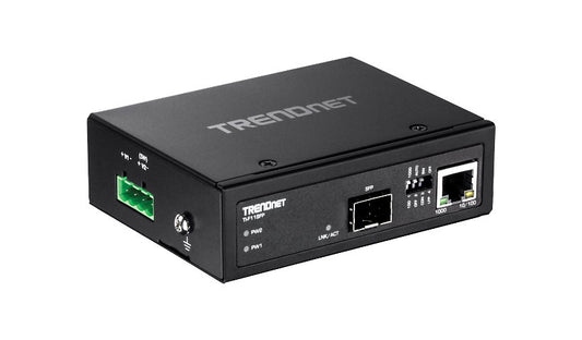 TRENDnet TI-F11SFP Industrial 100/1000Base-T to SFP Media Converter, IP50, -40 to 75°C, NDAA/TAA Compliant