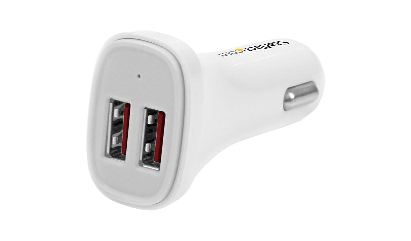 StarTech.com 24W Dual USB Car Charger, 4.8A, White, USB2PCARWHS