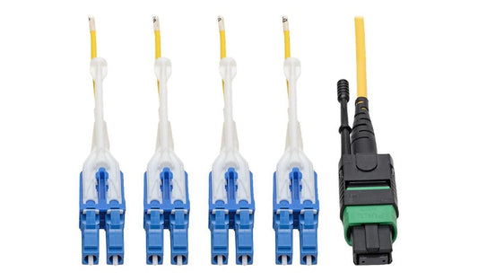 Tripp Lite (Eaton) N390-05M-8LC-AP 5m (16.4ft) MTP/MPO APC to 4x Duplex LC/UPC Single Mode Breakout Cable, 40/100GbE, Plenum, Yellow