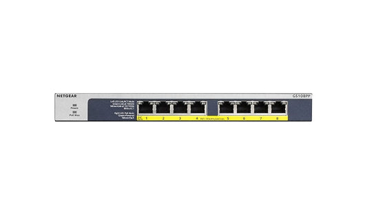 NETGEAR GS108PP-100NAS 8-Port Gigabit PoE+ Unmanaged Switch, 123W