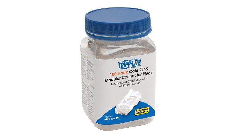 Tripp Lite N230-100-STR Cat6 RJ45 Modular Plugs for Stranded UTP 100 Pack