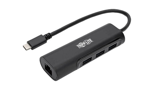 Tripp Lite 3-Port USB-C Hub with Gigabit Ethernet, 3x USB-A 5Gbps, Black