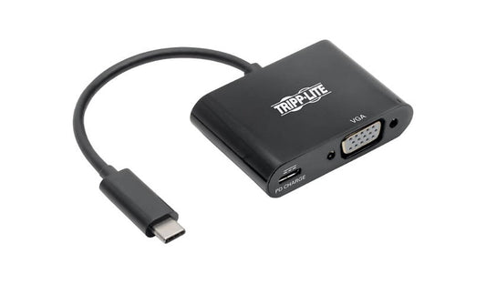 Tripp Lite USB-C to VGA Adapter with PD Charging, 1080p, Thunderbolt 3, Black