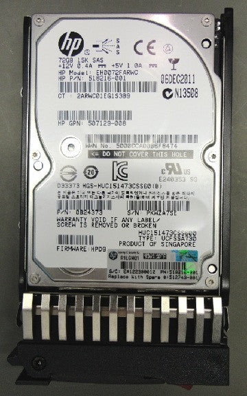 HPE 512544-003 72GB SAS 6G 15K RPM 2.5in SFF Enterprise HDD for ProLiant G4-G7