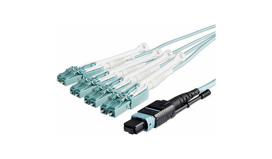 StarTech.com MPO8LCPL10M 10m (32.8ft) MTP/MPO Female to 4x Duplex LC/PC OM3 Multimode Breakout Fiber Cable, 40G, OFNP Plenum, Aqua