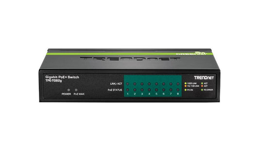 TRENDnet TPE-TG82G 8-Port Gigabit PoE+ Switch, 65W, Fanless Metal, NDAA/TAA