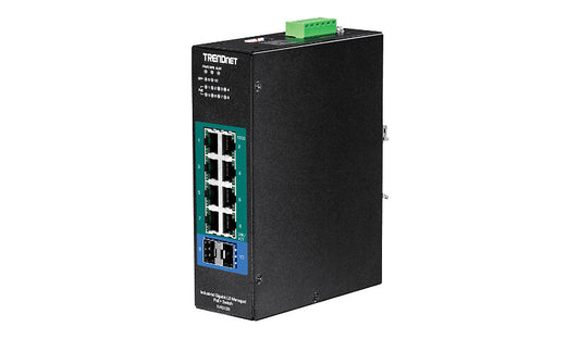 TRENDnet TI-PG102i 10-Port Industrial Gigabit PoE+ DIN-Rail Switch, 2x SFP