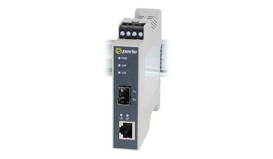 Perle SR-1110-SFP DIN Rail Gigabit Media Converter, RJ-45 to SFP Slot, -10 to 60°C, Gray, 05091960