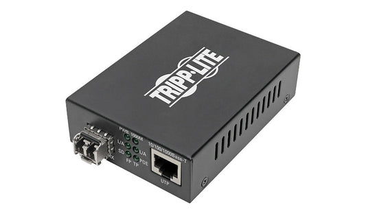 Eaton Tripp Lite Gigabit LC Multimode Fiber to Ethernet PoE+ Media Converter, 850nm, 550m, Black, N785-P01-LC-MM1