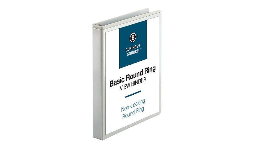 Business Source Basic Round-Ring View Binder, 225 Sheets, White, BSN09953