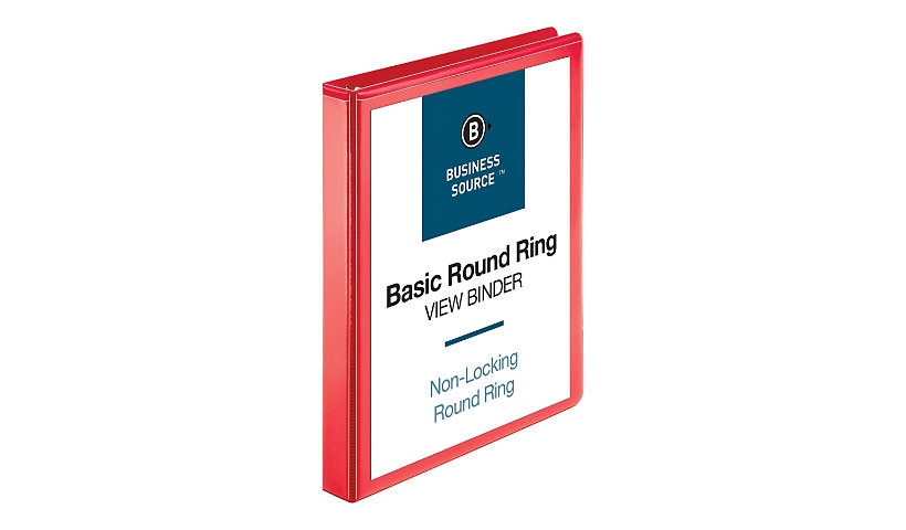 Business Source Basic Round-Ring View Binder, 225 Sheets, Red, BSN09966