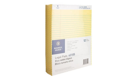 Business Source Legal Pads, Canary, 50 Sheets, 12-Pack, BSN63105