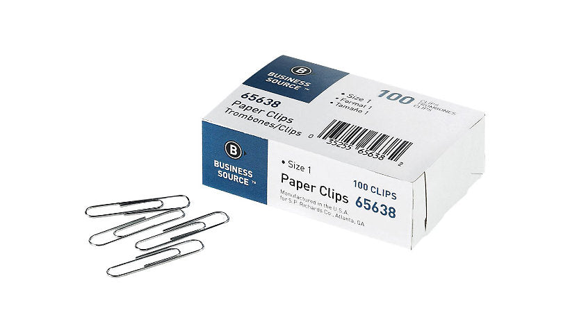 Business Source No. 1 Paper Clips, Silver, 10 Boxes x 100, BSN65638