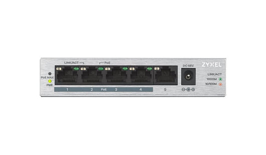 Zyxel GS1005HP 5-Port Gigabit PoE+ Unmanaged Switch, 4 PoE+, 60W