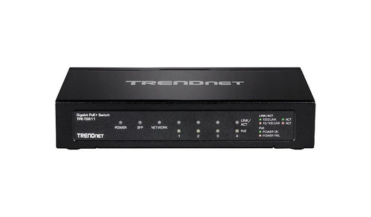 TRENDnet TPE-TG611 6-Port Gigabit PoE+ Switch, 1x SFP, Unmanaged, Fanless