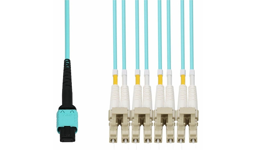 Proline PRO-MPO-4LC3M5OM4LZ 3m (9.8ft) MPO/UPC to 4x Duplex LC/UPC OM4 Multimode 8 Fiber Fanout Cable, 50/125, LSZH, Aqua