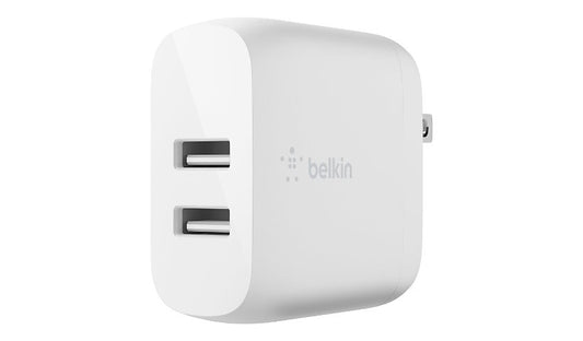 Belkin BoostCharge 24W Dual USB-A Wall Charger with USB-C Cable, White