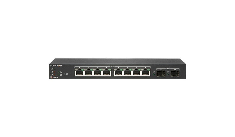 SonicWall SWS12-8POE 02-SSC-2463 8-Port Gigabit PoE Switch, 2x SFP, 55W