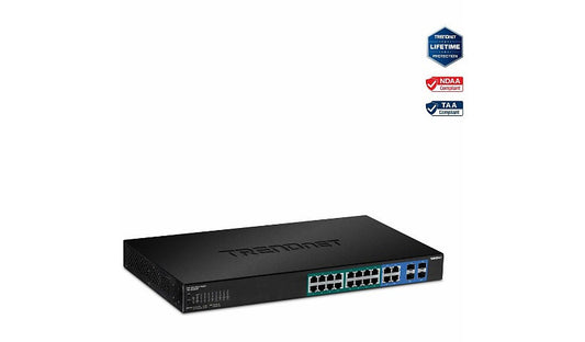 TRENDnet TPE-1620WSF 20-Port Web Smart PoE+ Switch, 16 PoE+ + 4 Shared, 370W