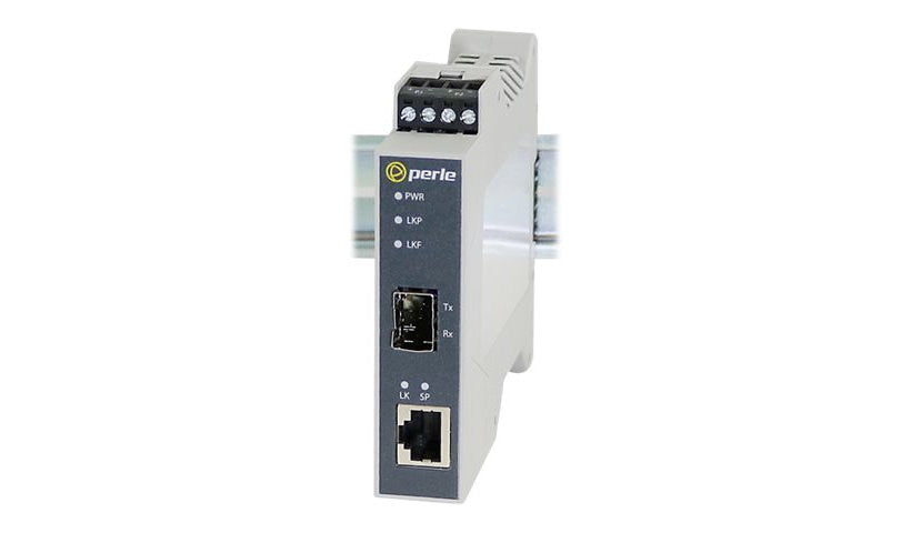 Perle SR-1110-SFP-XT Industrial DIN Rail Gigabit Media Converter, RJ-45 to SFP Slot, -40 to 75°C, Gray, 05091970