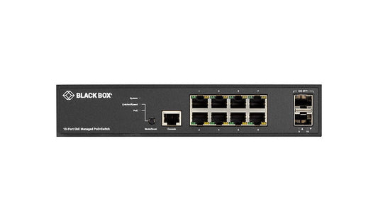Black Box LPB3010A Managed 8-Port Gigabit PoE+ Switch, 2 x 10G SFP+, 130W
