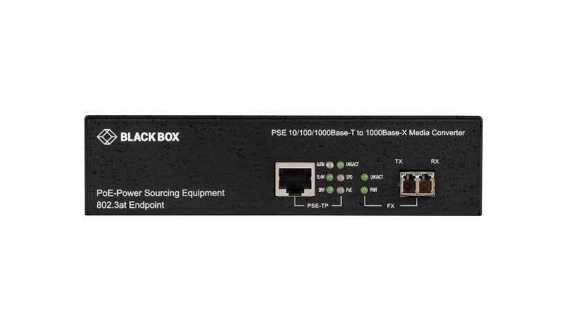 Black Box LPS500 Series PoE PSE Gigabit Media Converter, RJ45 to LC Multimode, LPS500A-MM-LC-R3