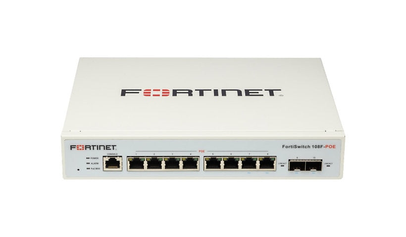 Fortinet FortiSwitch FS-108F-POE 8-Port Gigabit PoE+ Switch, 2 SFP, 65W
