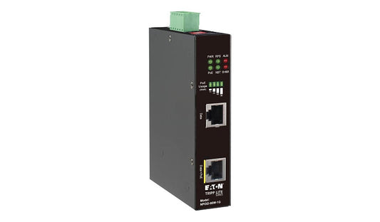 Eaton Tripp Lite Industrial Gigabit PoE++ Midspan Injector, 90W, IEEE 802.3bt, -40 to 75°C, IP30, DIN Rail, Black, NPOEI-90W-1G