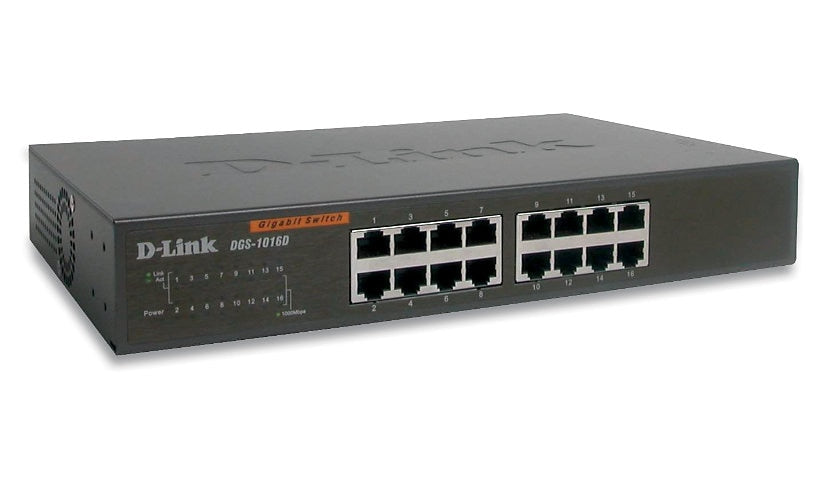 D-Link DGS-1016D 16-Port Gigabit Unmanaged Switch, Desktop or Rack