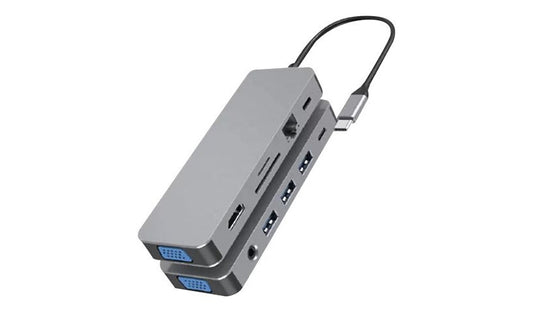 B3E USB-C Hub (11-in-1), DisplayPort + VGA, Gigabit Ethernet, 3x USB 3.0, Audio