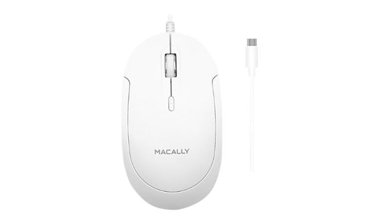 Macally UCDYNAMOUSEW Quiet Click USB-C Wired Mouse White Silver 2 Year