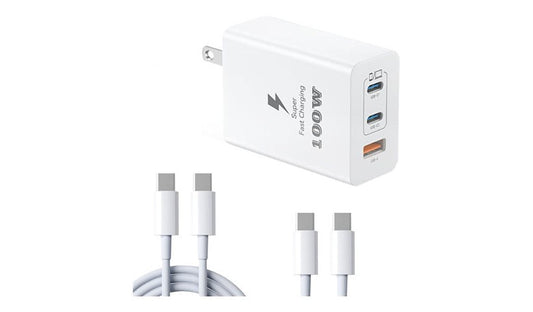 B3E AP-100W-02 100W Charger 2 USB-C 1 USB-A with 2 Cables